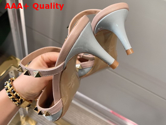 Valentino Rockstud Patent Leather Mule 50mm Light Blue Replica