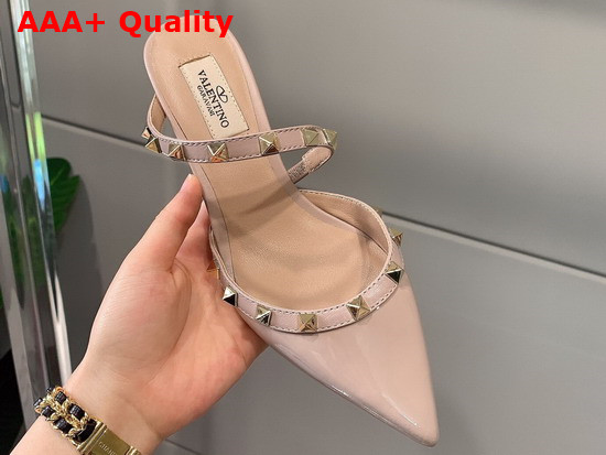 Valentino Rockstud Patent Leather Mule 50mm Nude Replica