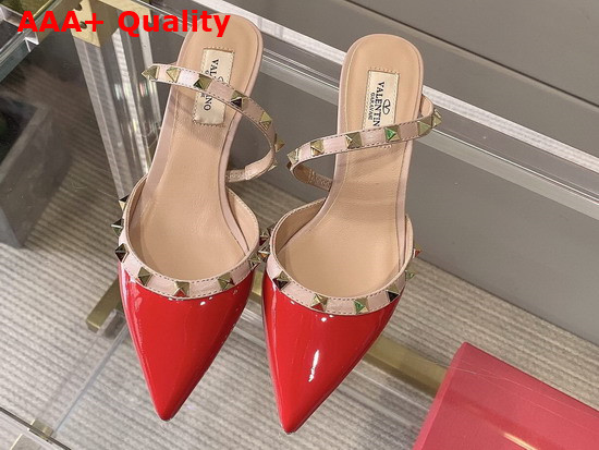 Valentino Rockstud Patent Leather Mule 50mm Red Replica