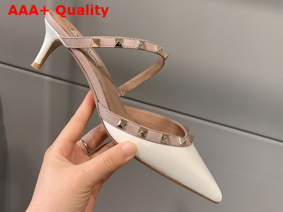 Valentino Rockstud Patent Leather Mule 50mm White Replica