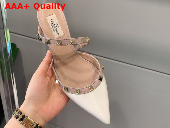 Valentino Rockstud Patent Leather Mule 50mm White Replica