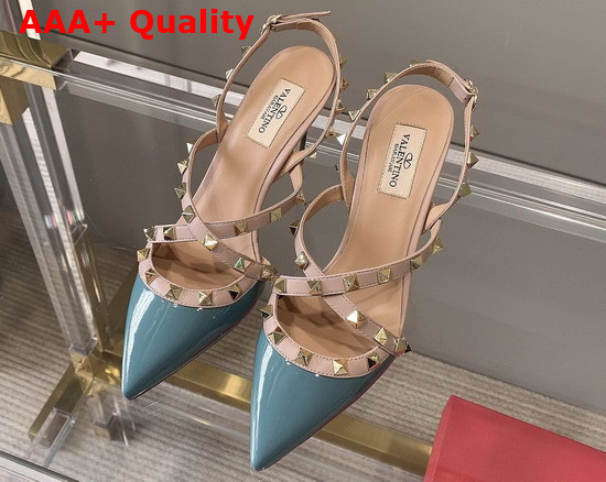 Valentino Rockstud Patent Leather Slingback Pump 100mm Blue Poudre Replica