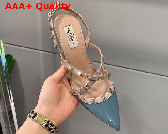 Valentino Rockstud Patent Leather Slingback Pump 100mm Blue Poudre Replica