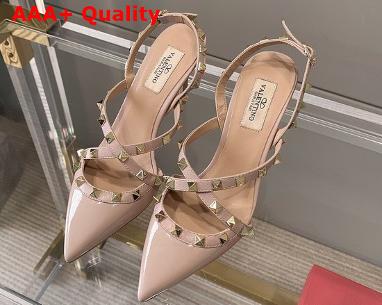 Valentino Rockstud Patent Leather Slingback Pump 100mm Nude Replica