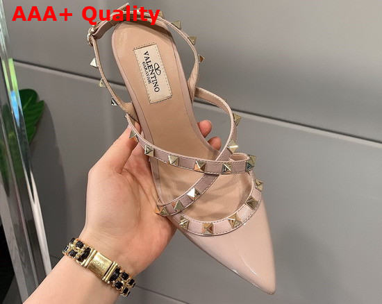 Valentino Rockstud Patent Leather Slingback Pump 100mm Nude Replica