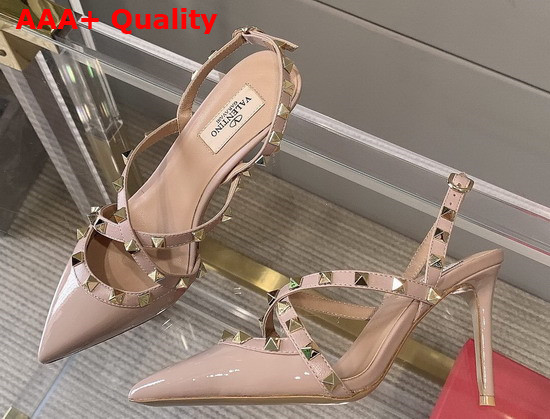 Valentino Rockstud Patent Leather Slingback Pump 100mm Nude Replica