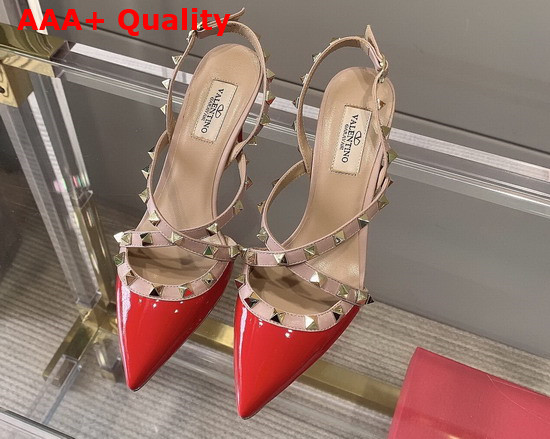 Valentino Rockstud Patent Leather Slingback Pump 100mm Red Poudre Replica