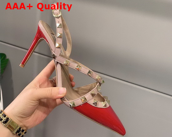 Valentino Rockstud Patent Leather Slingback Pump 100mm Red Poudre Replica