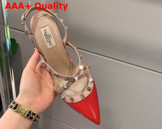 Valentino Rockstud Patent Leather Slingback Pump 100mm Red Poudre Replica