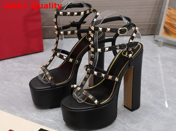 Valentino Rockstud Platform Sandal in Black Calfskin Replica