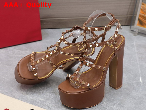 Valentino Rockstud Platform Sandal in Brown Calfskin Replica