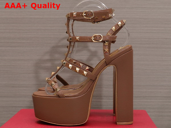 Valentino Rockstud Platform Sandal in Brown Calfskin Replica