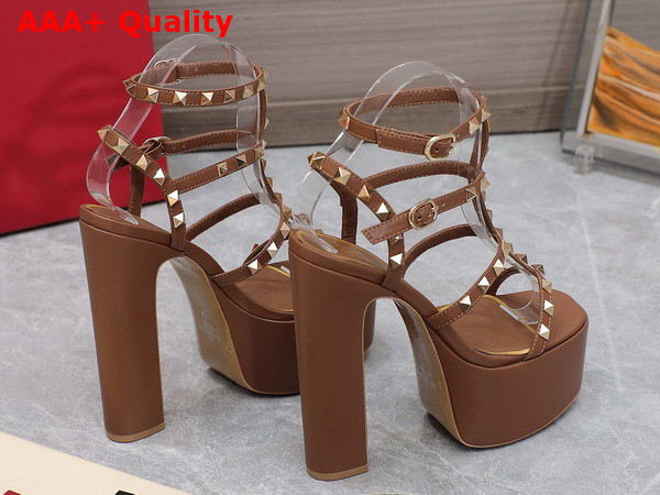 Valentino Rockstud Platform Sandal in Brown Calfskin Replica