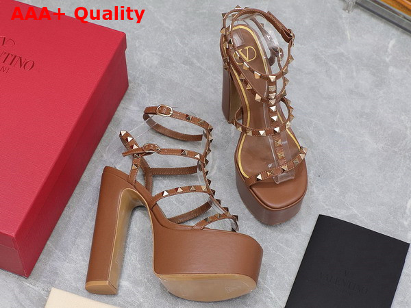 Valentino Rockstud Platform Sandal in Brown Calfskin Replica