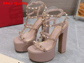 Valentino Rockstud Platform Sandal in Nude Calfskin Replica