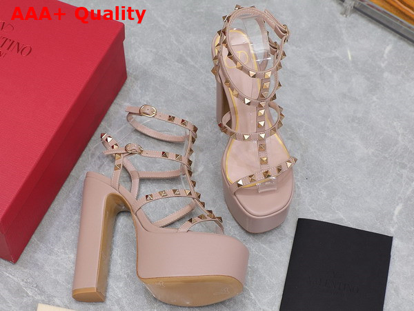 Valentino Rockstud Platform Sandal in Nude Calfskin Replica