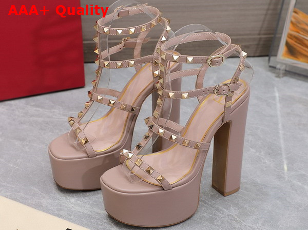 Valentino Rockstud Platform Sandal in Nude Calfskin Replica