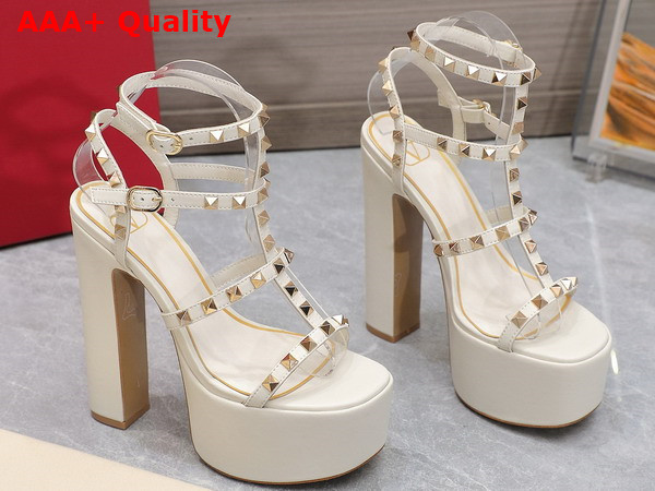 Valentino Rockstud Platform Sandal in White Calfskin Replica