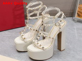 Valentino Rockstud Platform Sandal in White Calfskin Replica