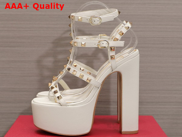 Valentino Rockstud Platform Sandal in White Calfskin Replica