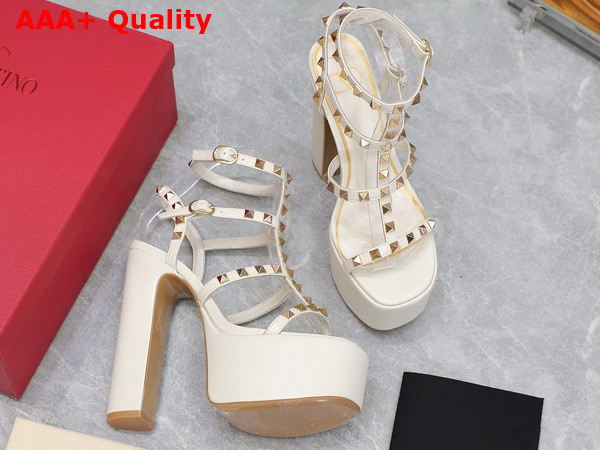 Valentino Rockstud Platform Sandal in White Calfskin Replica