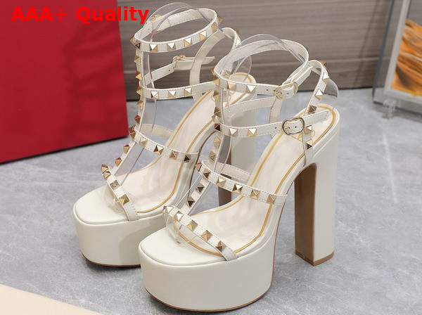 Valentino Rockstud Platform Sandal in White Calfskin Replica