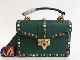 Valentino Rockstud Rolling Single Handle Bag in Green Cowhide Leather For Sale