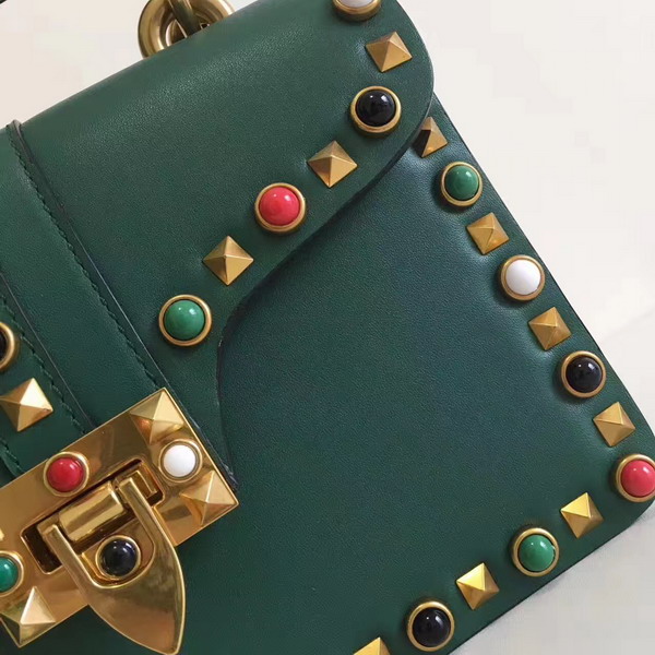 Valentino Rockstud Rolling Single Handle Bag in Green Cowhide Leather For Sale