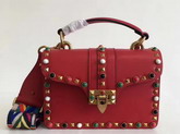 Valentino Rockstud Rolling Single Handle Bag in Red Cowhide Leather For Sale