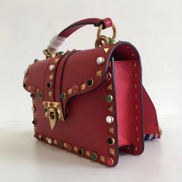 Valentino Rockstud Rolling Single Handle Bag in Red Cowhide Leather For Sale