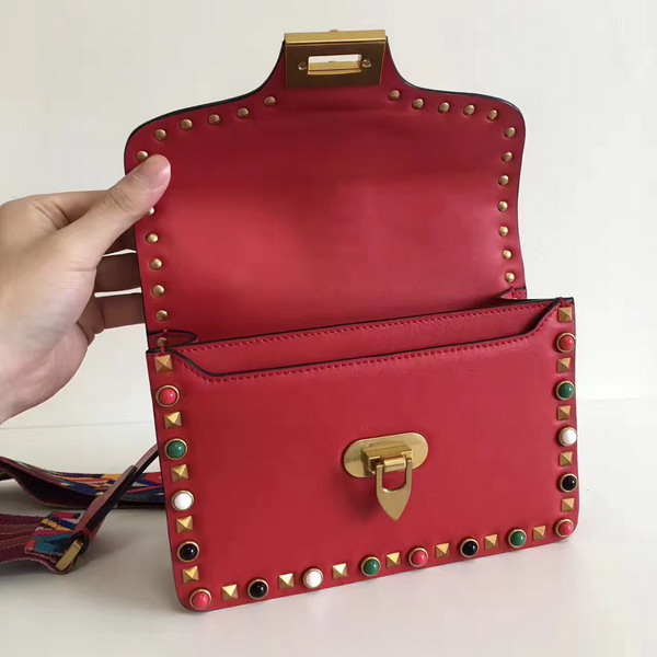 Valentino Rockstud Rolling Single Handle Bag in Red Cowhide Leather For Sale