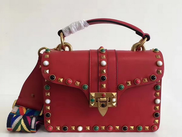 Valentino Rockstud Rolling Single Handle Bag in Red Cowhide Leather For Sale