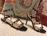 Valentino Rockstud Sandal in Black Calfskin Leather with Gold Hardware Replica