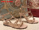 Valentino Rockstud Sandal in Pink Calfskin Leather with Gold Hardware Replica