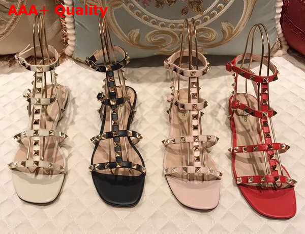 Valentino Rockstud Sandal in Pink Calfskin Leather with Gold Hardware Replica