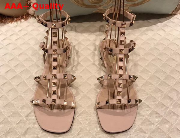 Valentino Rockstud Sandal in Pink Calfskin Leather with Gold Hardware Replica