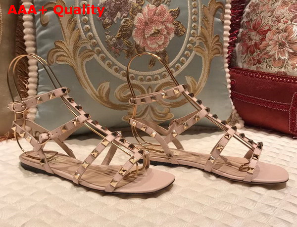 Valentino Rockstud Sandal in Pink Calfskin Leather with Gold Hardware Replica