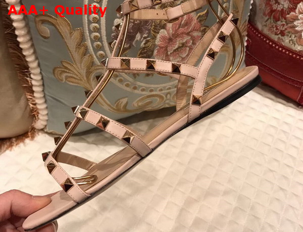 Valentino Rockstud Sandal in Pink Calfskin Leather with Gold Hardware Replica