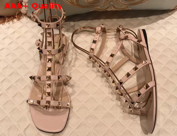 Valentino Rockstud Sandal in Pink Calfskin Leather with Gold Hardware Replica