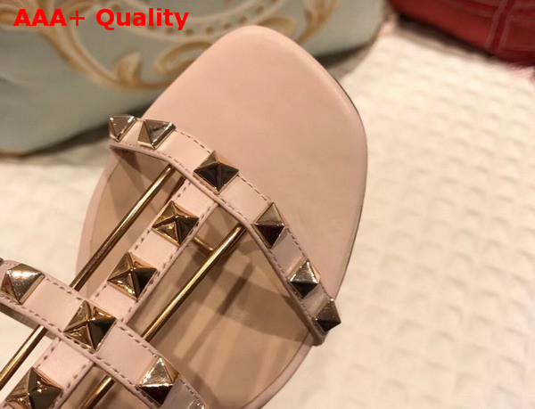 Valentino Rockstud Sandal in Pink Calfskin Leather with Gold Hardware Replica