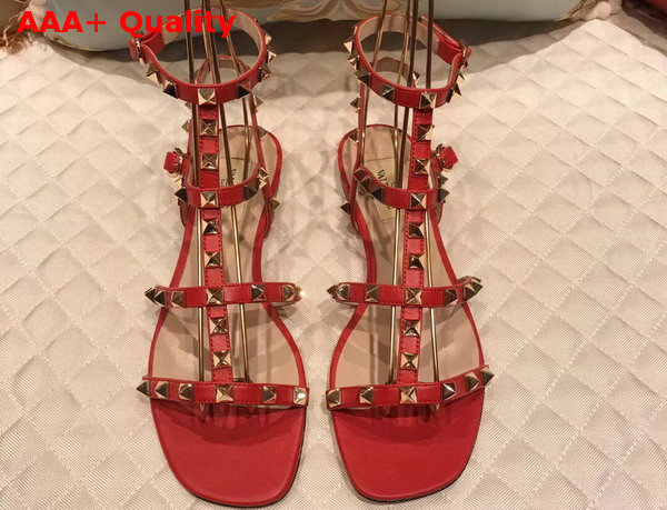 Valentino Rockstud Sandal in Red Calfskin Leather with Gold Hardware Replica