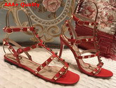 Valentino Rockstud Sandal in Red Calfskin Leather with Gold Hardware Replica