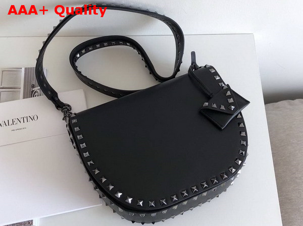 Valentino Rockstud Shoulder Bag in Black Calfskin with Gun Metal Replica