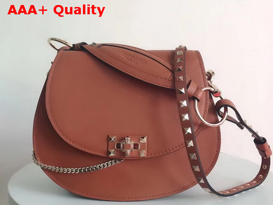 Valentino Rockstud Shoulder Bag in Brown Calfskin Replica