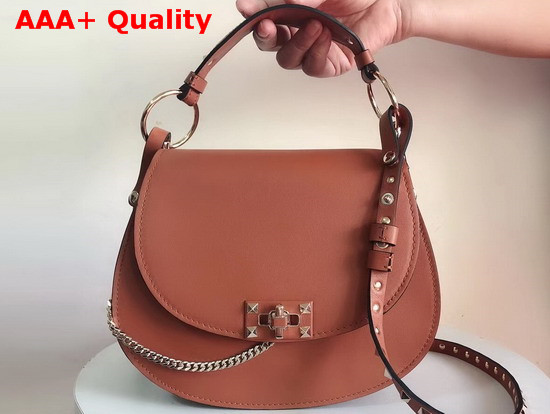 Valentino Rockstud Shoulder Bag in Brown Calfskin Replica