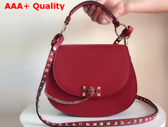 Valentino Rockstud Shoulder Bag in Red Smooth Calfskin Replica