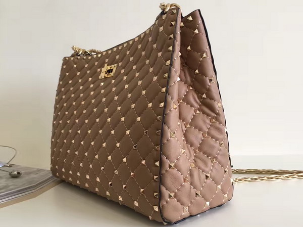 Valentino Rockstud Spike Tote in Beige Lambskin with Gold Metal For Sale