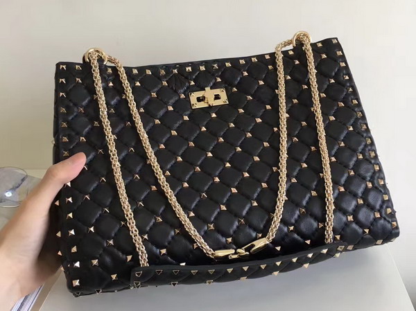 Valentino Rockstud Spike Tote in Black Lambskin with Gold Metal For Sale