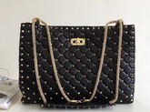 Valentino Rockstud Spike Tote in Black Lambskin with Gold Metal For Sale