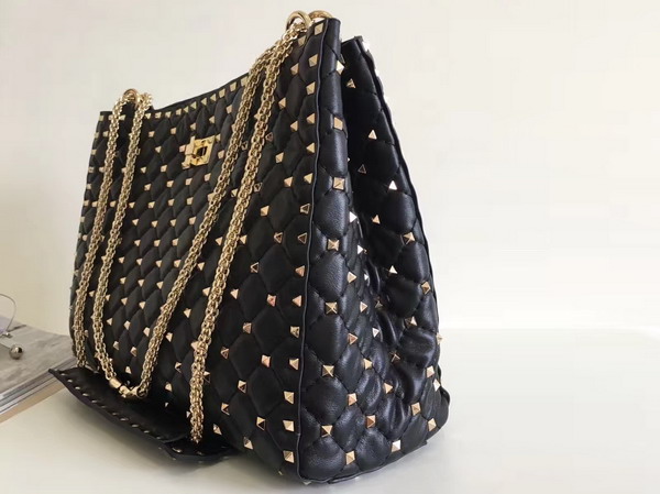 Valentino Rockstud Spike Tote in Black Lambskin with Gold Metal For Sale